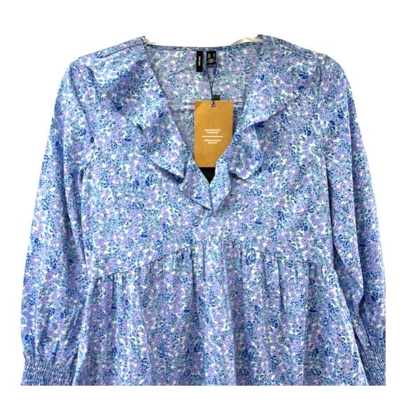 Vero Moda Henna Dress Womens Small Floral Ruffle Long Sleeve Mini Sundress NWT - Picture 2 of 16